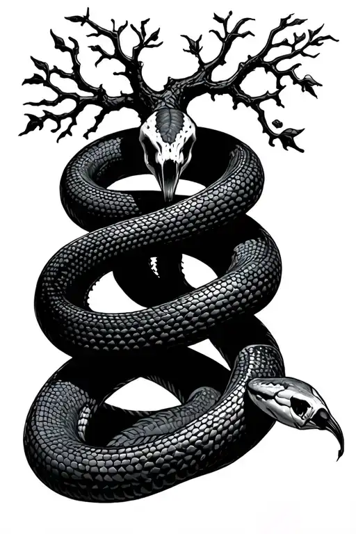 Poison Tree No Leaves And Snake Wrapped