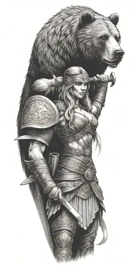 Bear And Viking Female Warrior