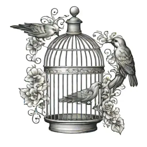 Open Birdcage With Bird