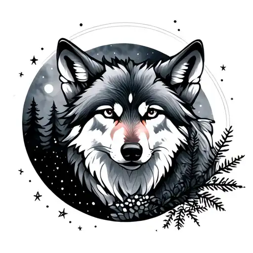 Wolf And Luna Forest And Stars