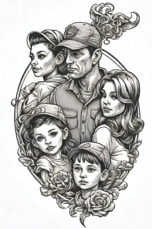 Family Dad Mom Daughter And Son With A Watch On A Cap