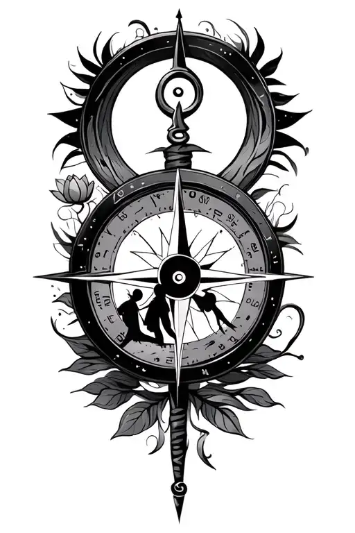 Compass With Lotus And Daddy And Daughter Silhouette