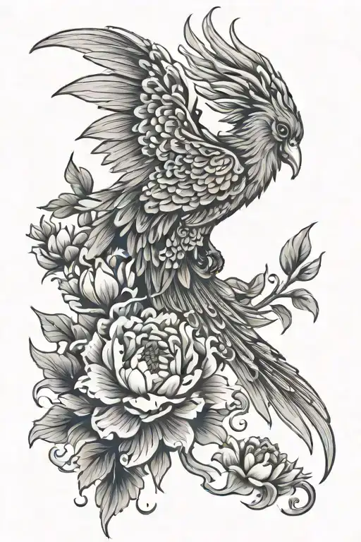 Phoenix And Peony Flowers