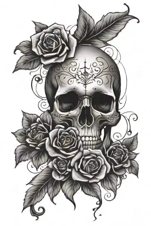 Seeing Eye Skull Flowers Thin Lines
