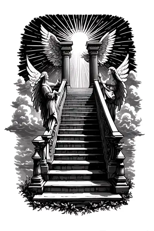 Stairway To Heaven Walking Up Stairs Angels Sun Rays Clouds Heaven Gate At The Top Of The Stairs