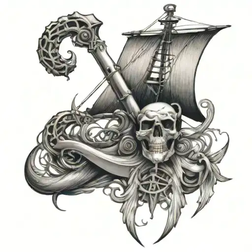 A Mystical Anchor With Mermaid And Skeleton Pirate Symbols Incorporated