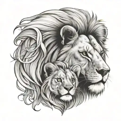 Family Lion Face With A Child