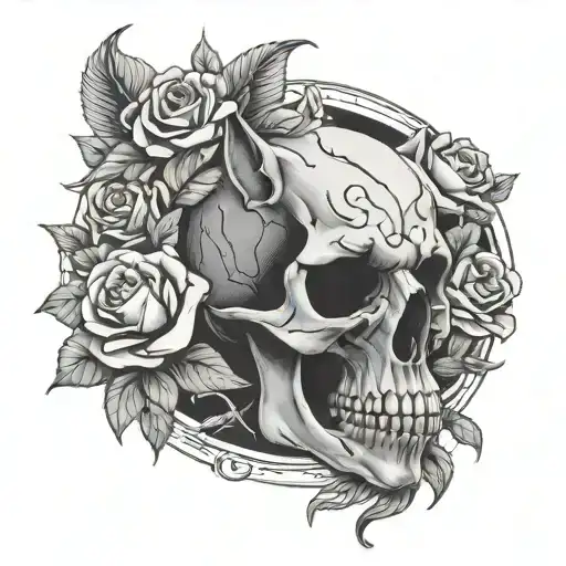 Skull Death Time Roses Wolf Howling