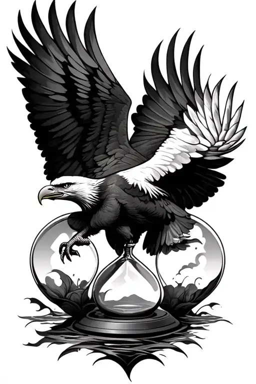 Eagle Flying Hourglass Tattoo Design