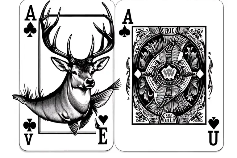 One Ace Fishing Pocker Card And One 10 Point Buck Poker Card