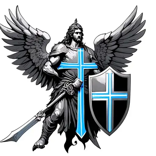 Warrior Saint Michael With Thin Blue Line Shield Cross