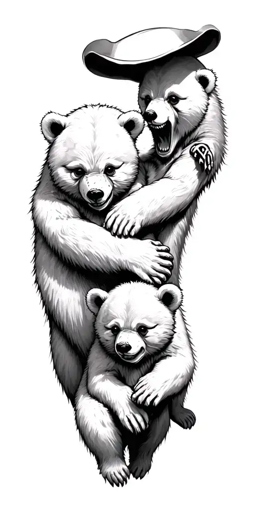 Ghost Bear With Playing With 3 Cub Playing