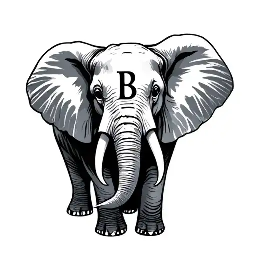 Fine Line Simple Elephant With Hidden Letter B
