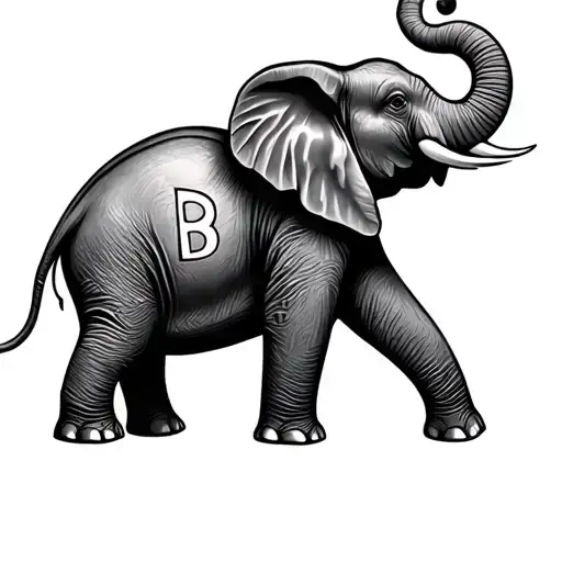 One Line Simple Elephant With Hidden Letter B
