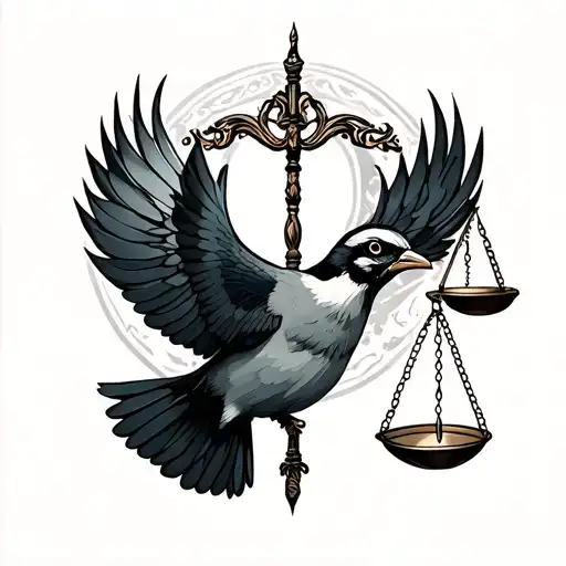Bird Flying Holding Libra Scale Balanced