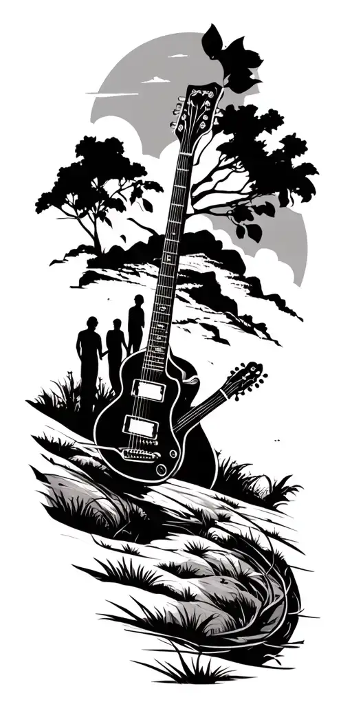 Guitar With Outdoors Scene And A Family Reference
