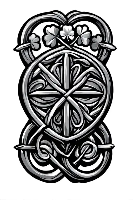 Celtic Shield Knot Surrounded By 4 Leaf Clover
