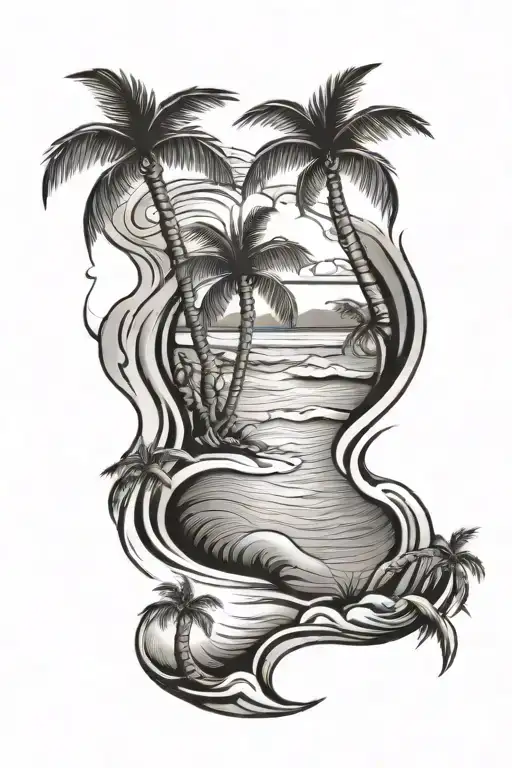 Palms And Sand And Water Waves