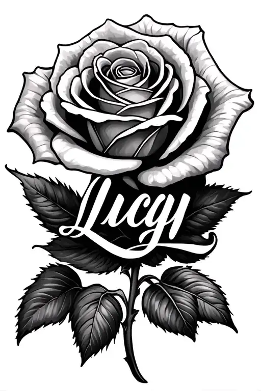 Rose With The Name Lucy In Cursive Writing