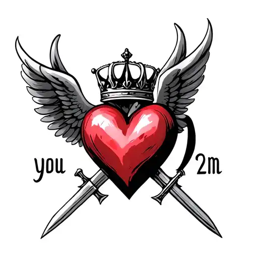 A Heart With Wings And Crown Crossed With 2 Swords On You Say 2M