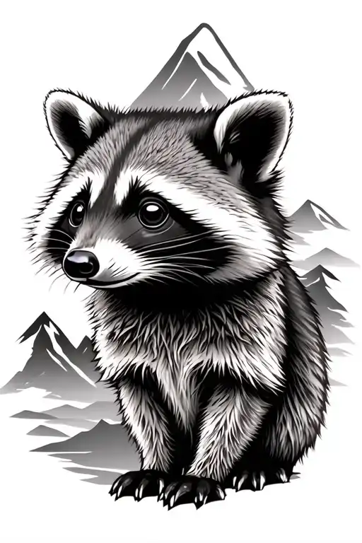 Realistic Raccoon With Mountain Background