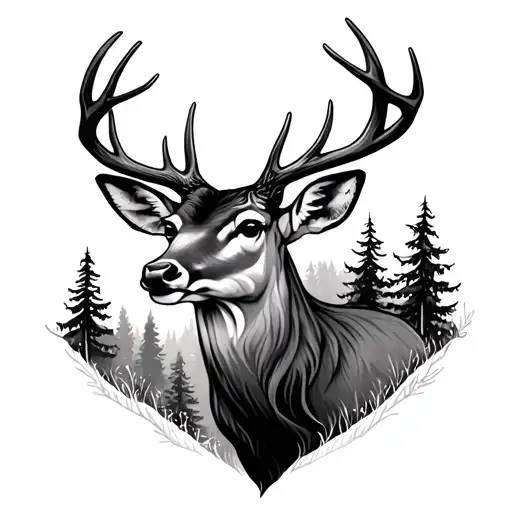 Deer Head With Trees