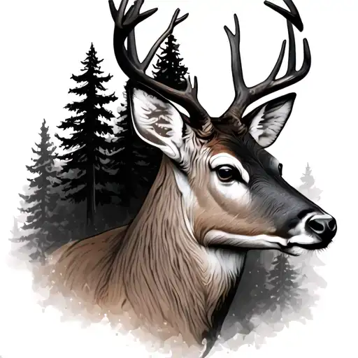 Deer Head With Trees