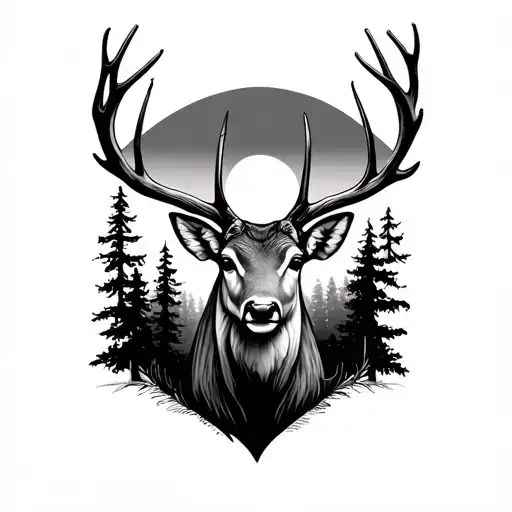 Deer Head With Trees Swaying