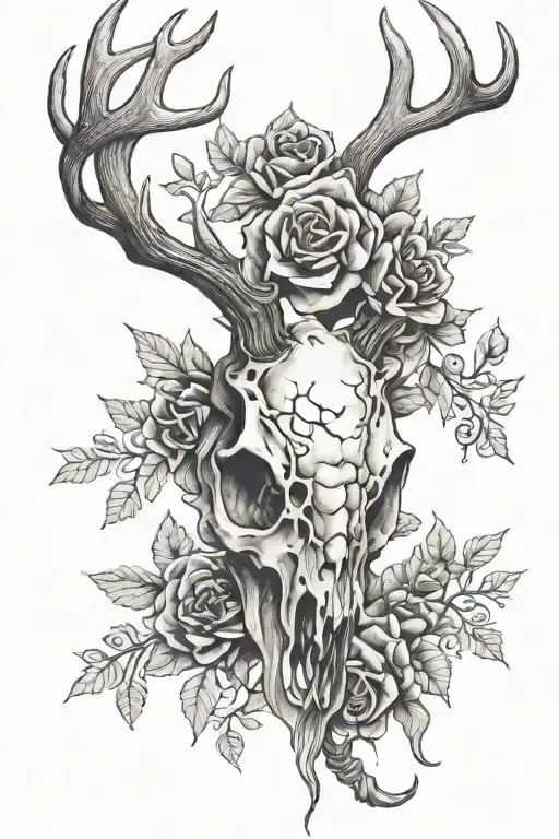 Deer Skull With Velvet Hanging Off Anters