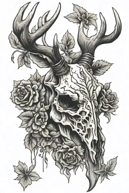 Deer Skull With Velvet Hanging Off Anters