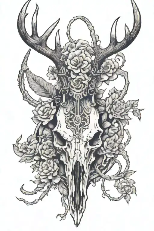 Deer Skull With Velvet Hanging Off Anters