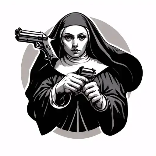 Nun Holding Gun Minimal