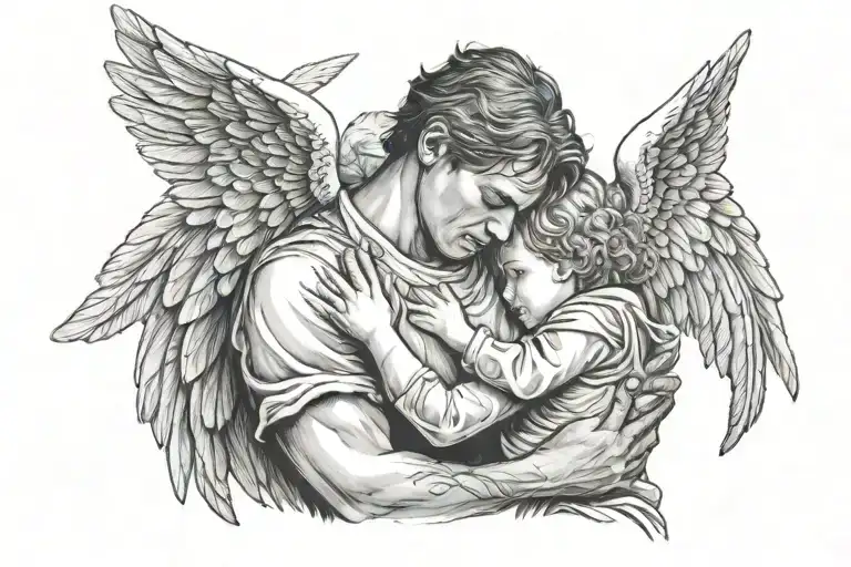Male Angel Hugging Girl Child