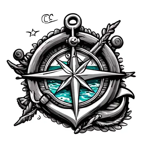 Give Me Scatch A Tattoo With An Anchor Compass Bar And Beach