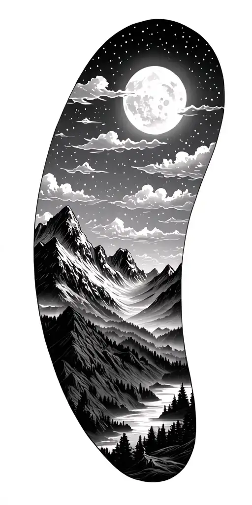 Mountians With Night Sky Filled