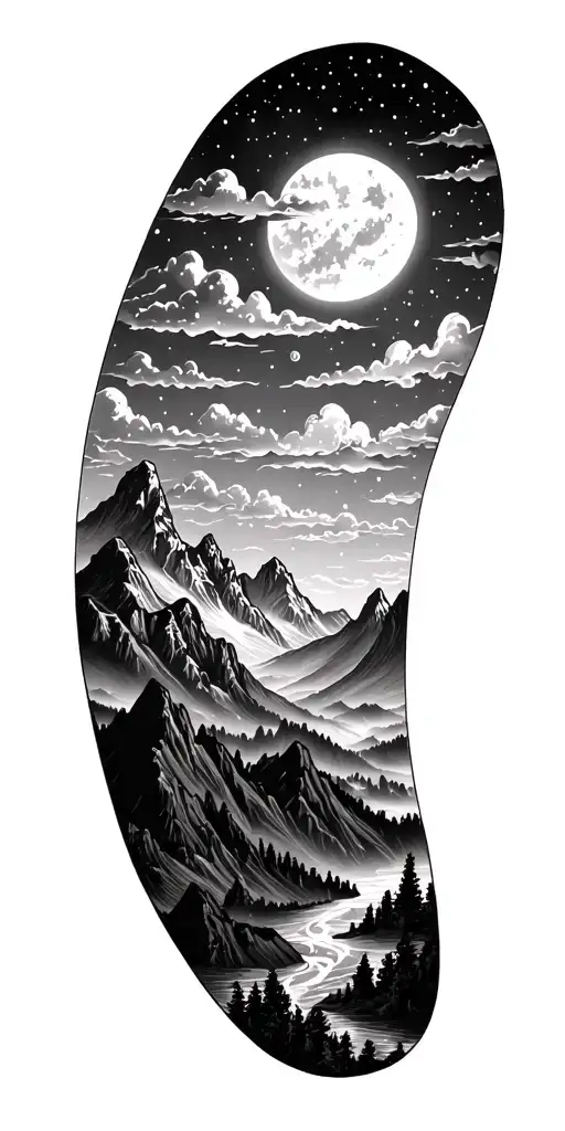 Mountians With Night Sky Filled