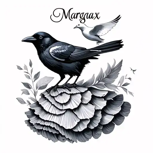A Crow And A Dove That Flies Away With A Dress Of Shells With The First Name Margaux