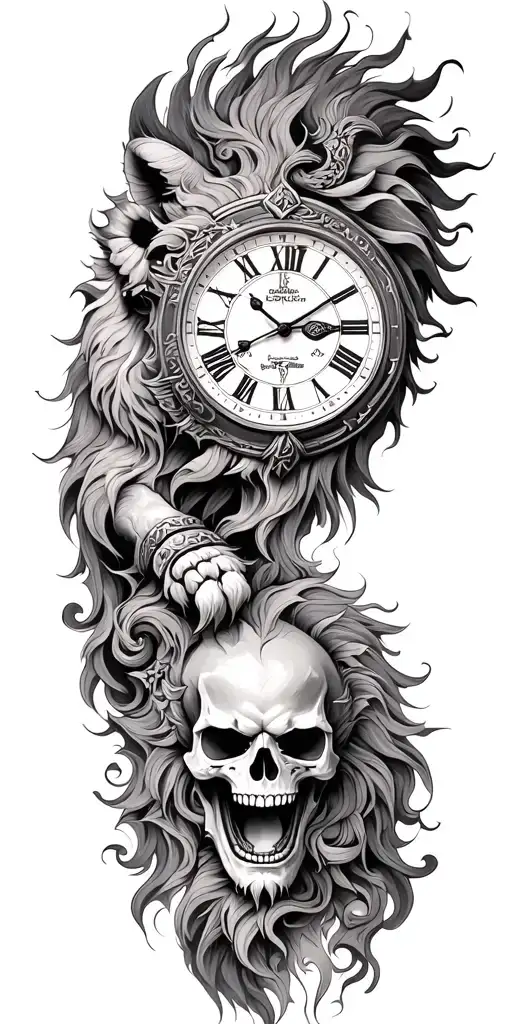 Clock Skull Lion Samurai