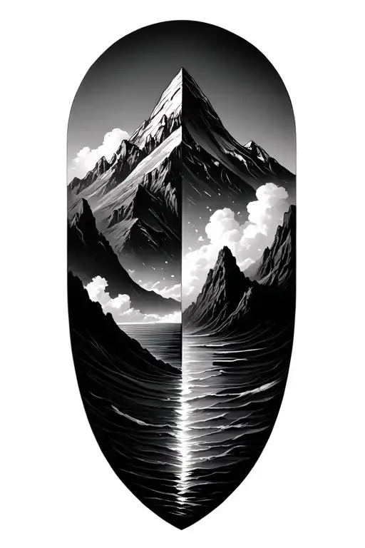 Mountains Top Half And Ocean On Bottom Half