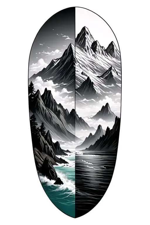 Mountains Top Half And Ocean On Bottom Half