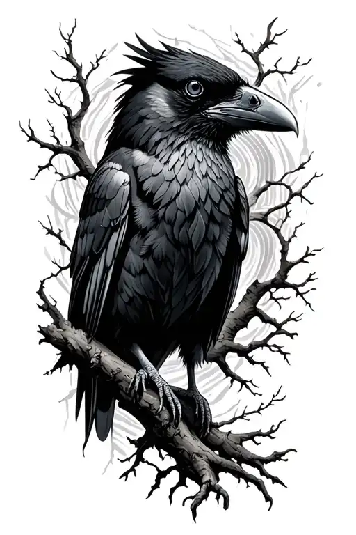 Raven And Tree Surrounded