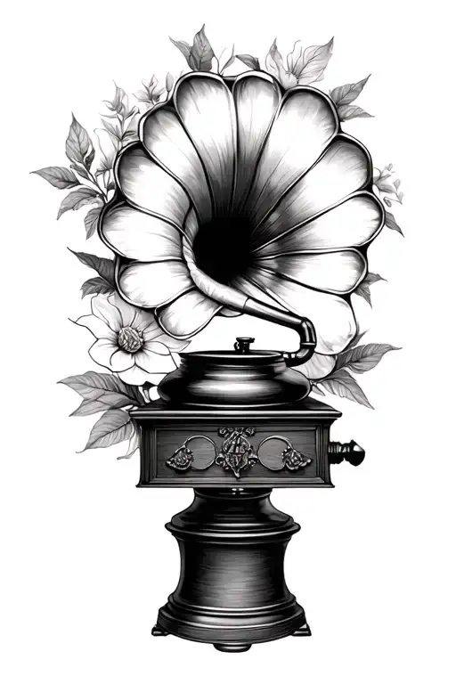 Gramophone With Botanical Elements