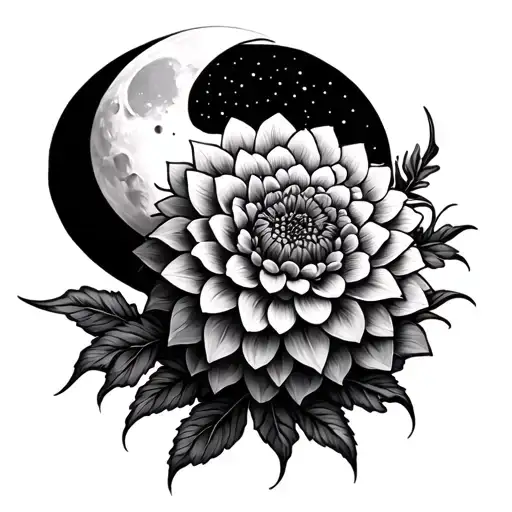 Dahlia Mandala With A Moon