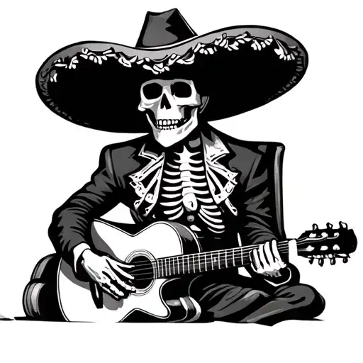 Mariachi Skeleton Sitting Down Playing Guitar Simple