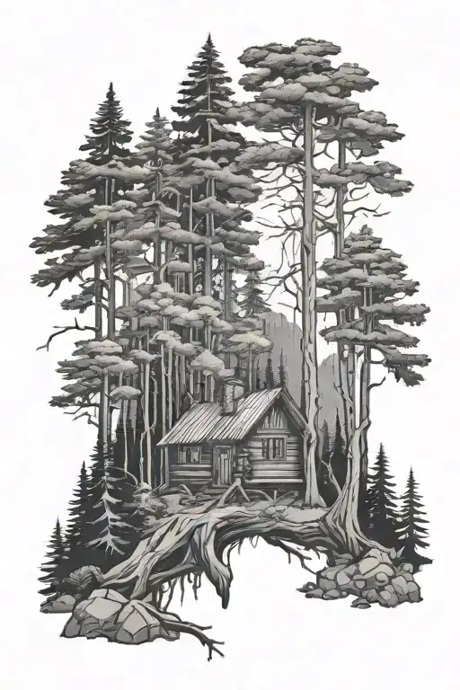 Forest And Cabin Surrounded