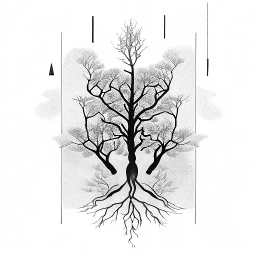 Tree With Long Roots Wrapped Around Three Clocks