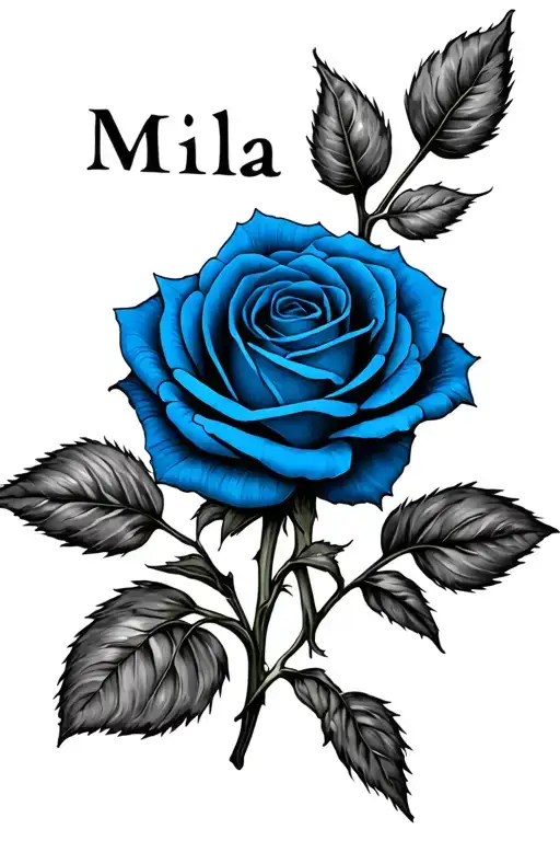 Blue Rose With Word Mila As Stem