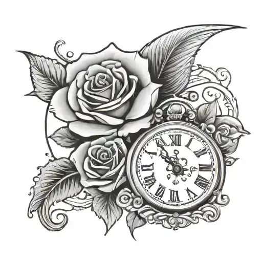 Rose Clock And Coi Fish
