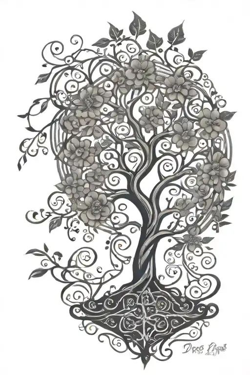 Tree Of Life With Names Intertwined Vines