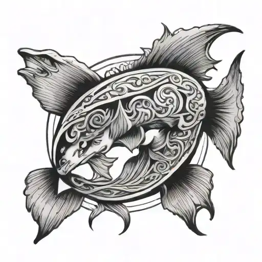 Pisces Sign With Lone Wolf Surrounded